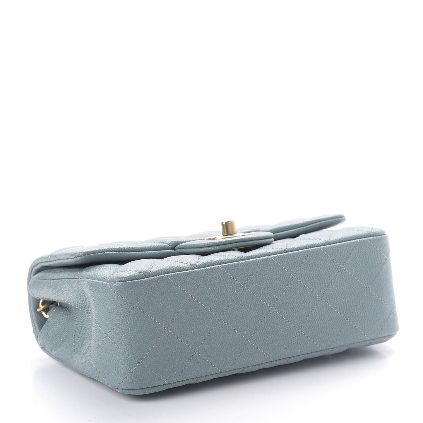 Iridescent Caviar Quilted Mini Rectangular Flap Light Blue