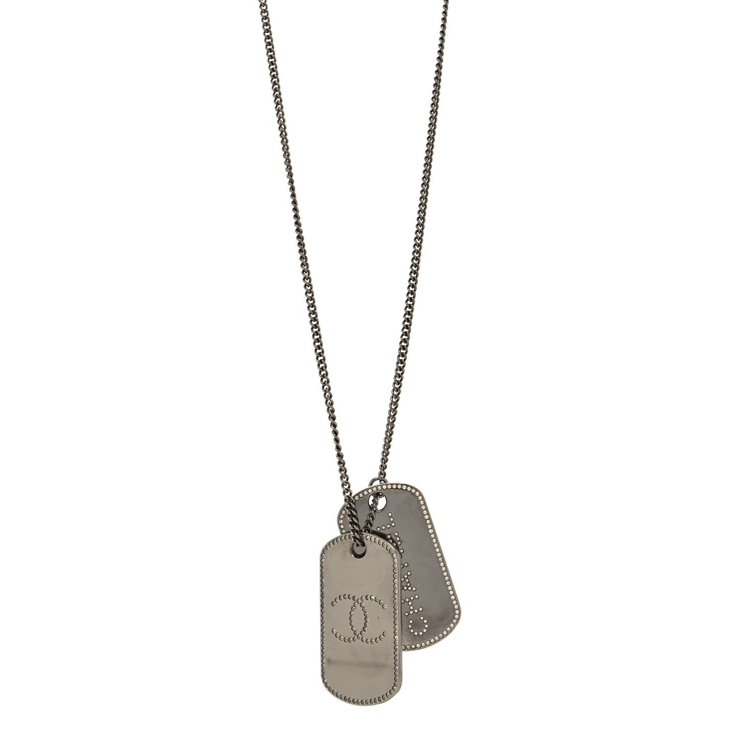 Metal Crystal Ruthenium Dog Tag Charm Necklace Silver