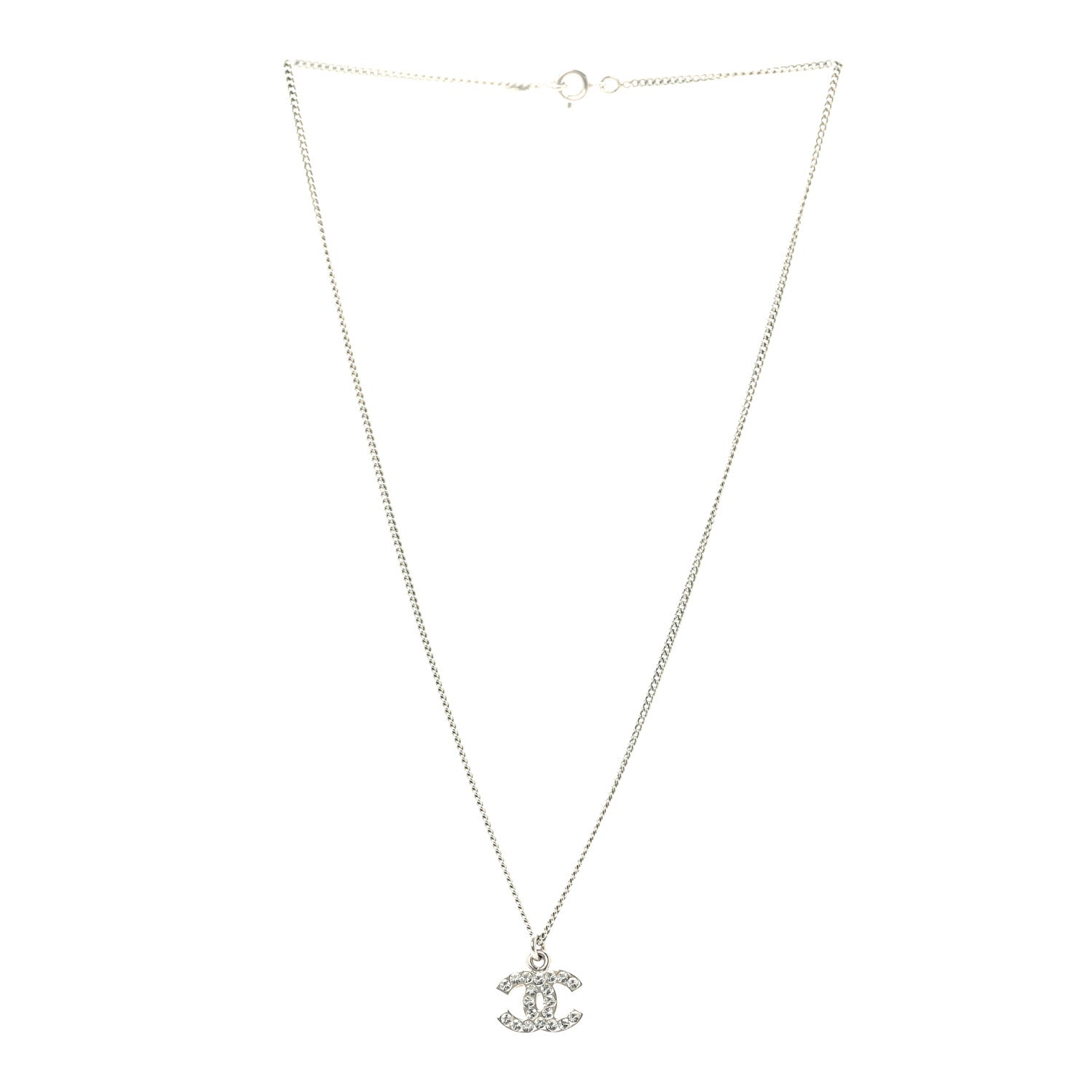 Chanel Crystal Timeless CC Necklace Silver 3 of 7
