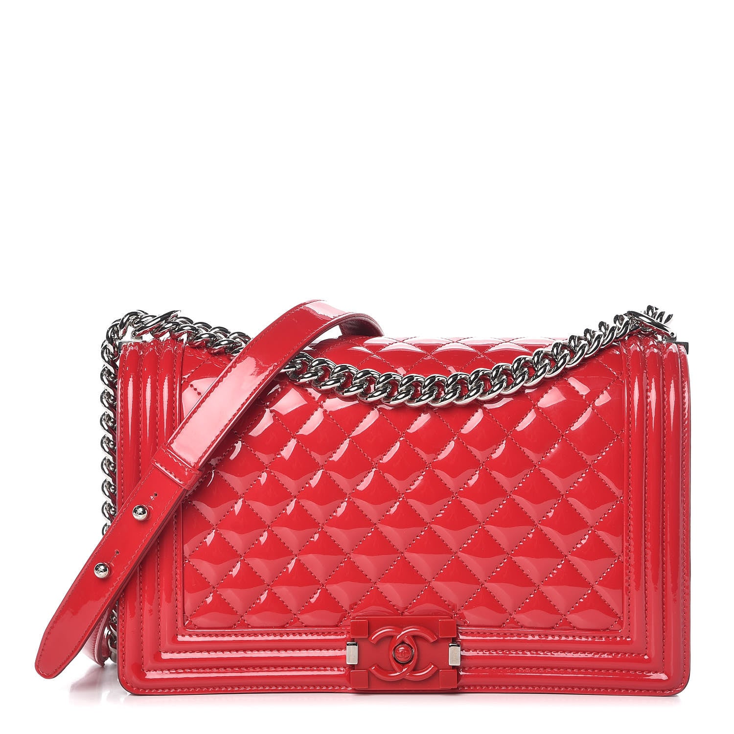 Chanel Patent Calfskin New Medium Plexiglass Boy Flap Red 1 of 9