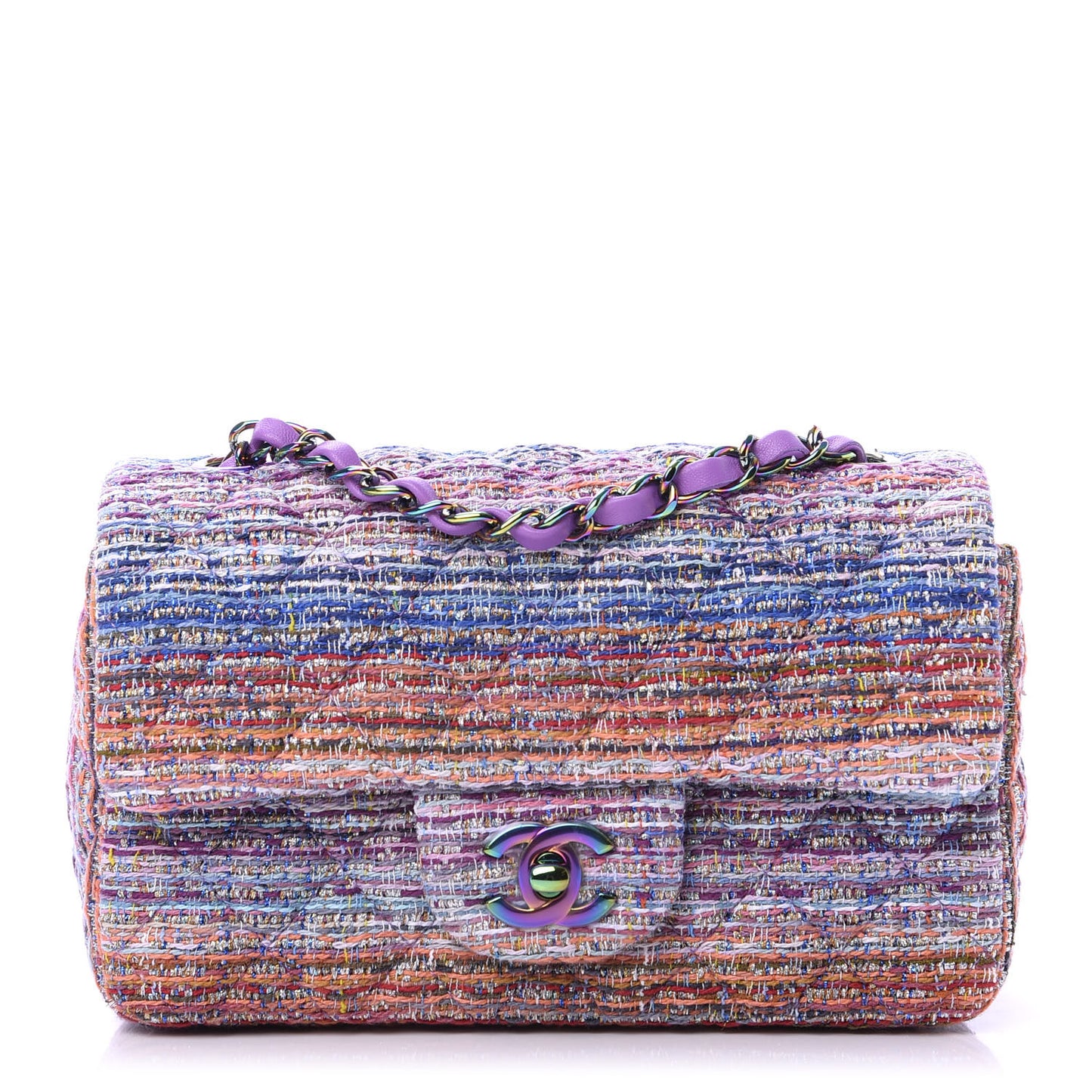 Tweed Quilted Mini Rectangular Flap Blue Pink Orange