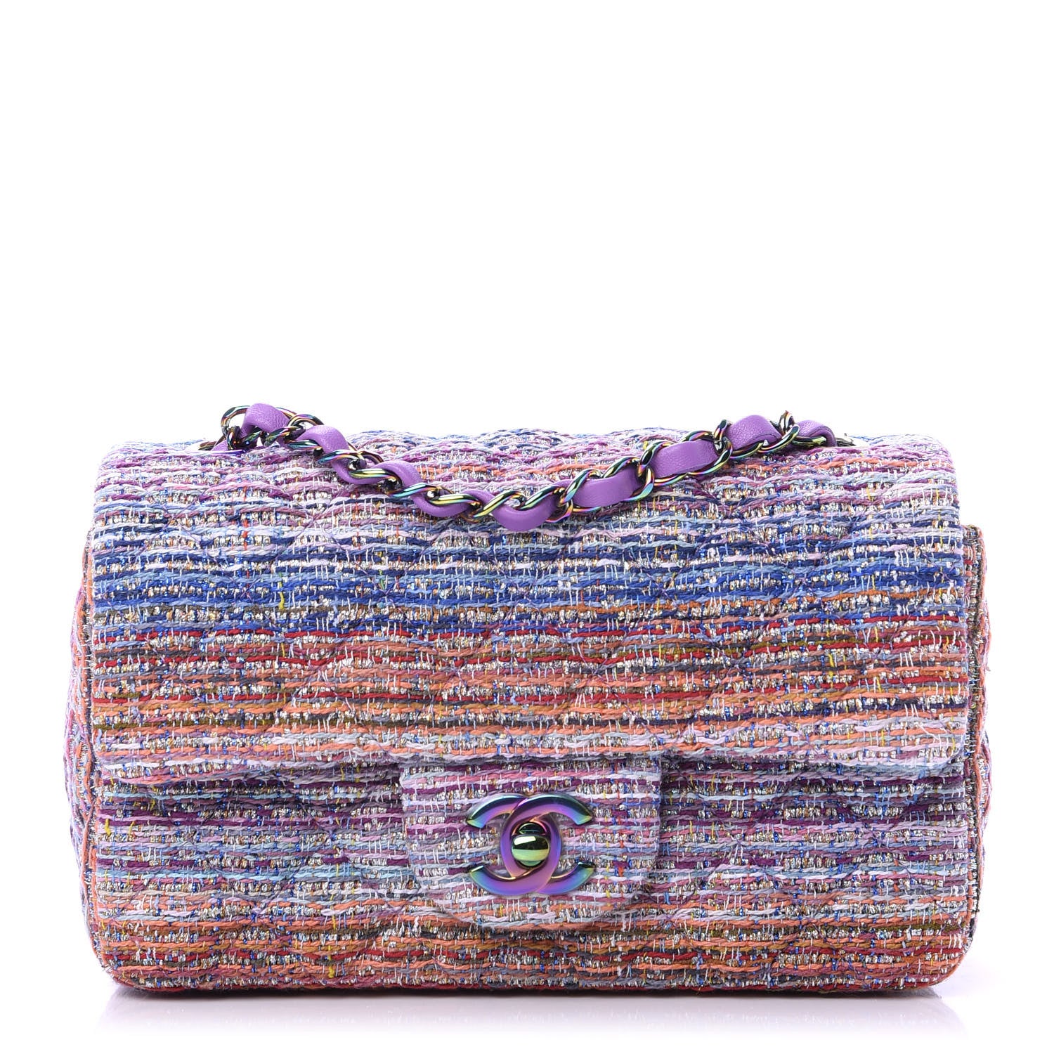 Chanel Tweed Quilted Mini Rectangular Flap Blue Pink Orange 1 of 11