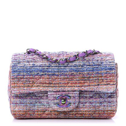 Chanel Tweed Quilted Mini Rectangular Flap Blue Pink Orange 1 of 11