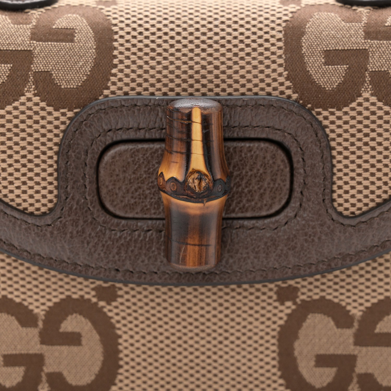 Gucci Monogram Jumbo GG Textured Dollar Calfskin Web Mini Bamboo 1947 Top Handle Bag Camel Ebony New Acero 8 of 11
