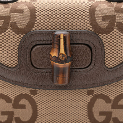 Gucci Monogram Jumbo GG Textured Dollar Calfskin Web Mini Bamboo 1947 Top Handle Bag Camel Ebony New Acero 8 of 11