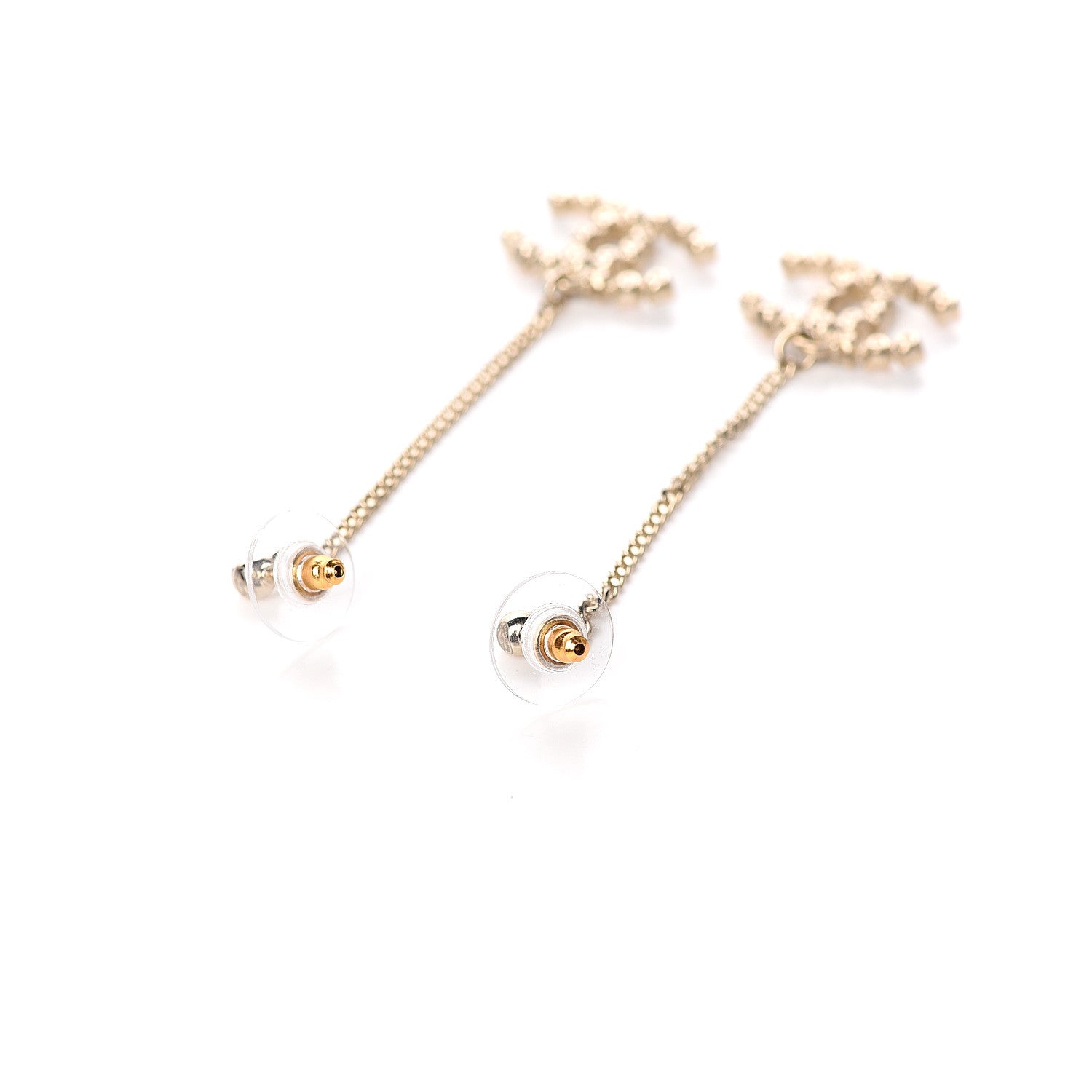 Chanel Crystal CC Drop Earrings Pink Grey Gold 3 of 4