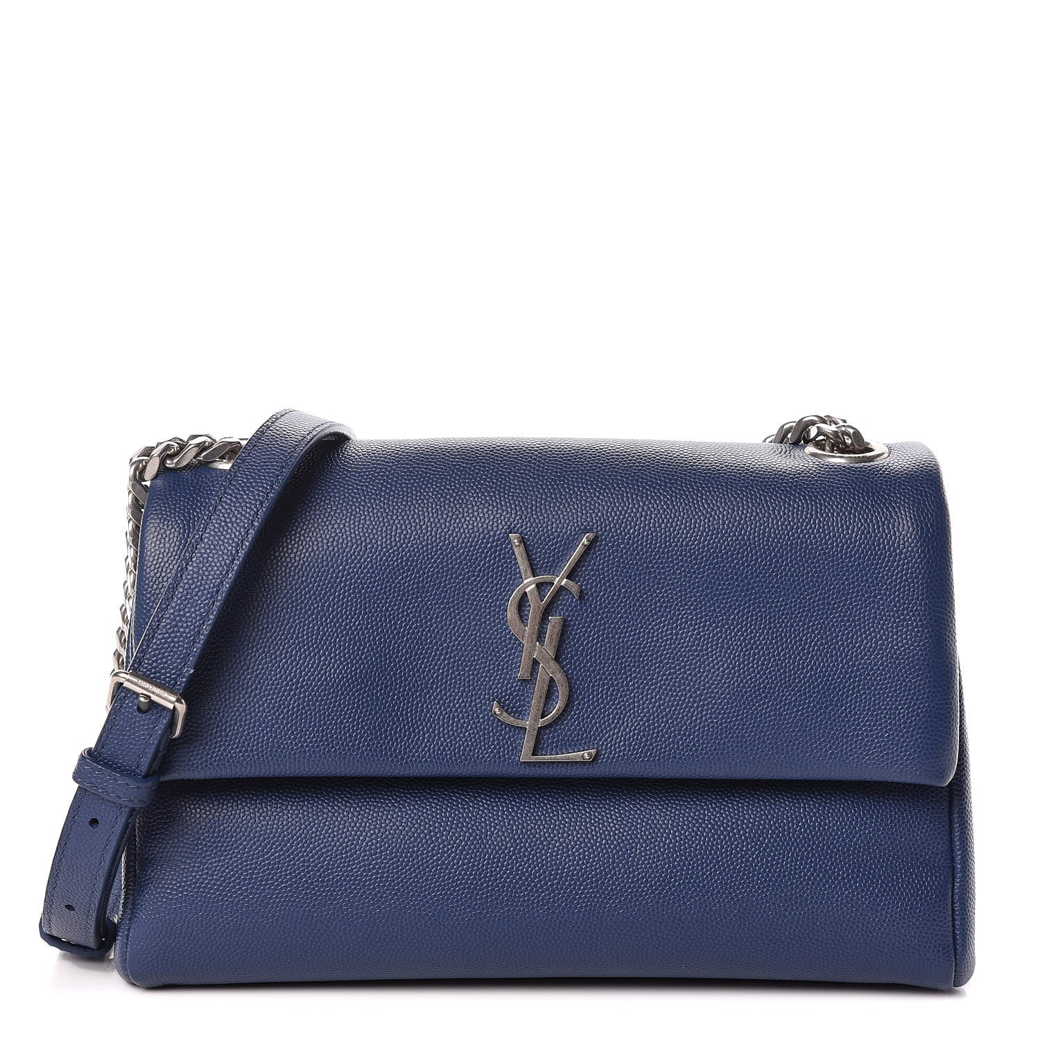 Saint Laurent Grain De Poudre Small West Hollywood Monogram Fold-Over Bag Denim 1 of 10