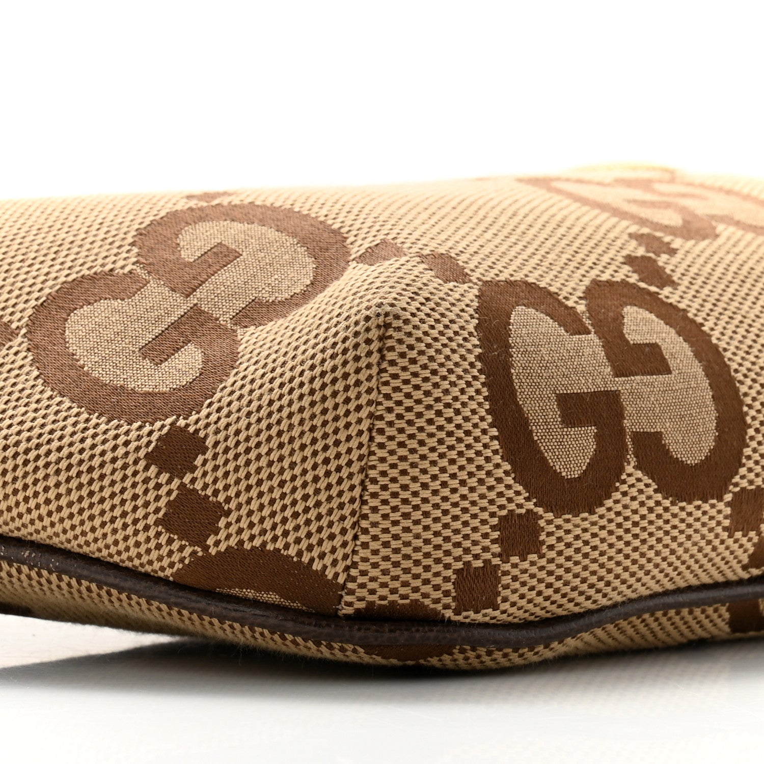 Gucci Monogram Jumbo GG Textured Dollar Calfskin Web Belt Bag Camel Ebony New Acero 9 of 12