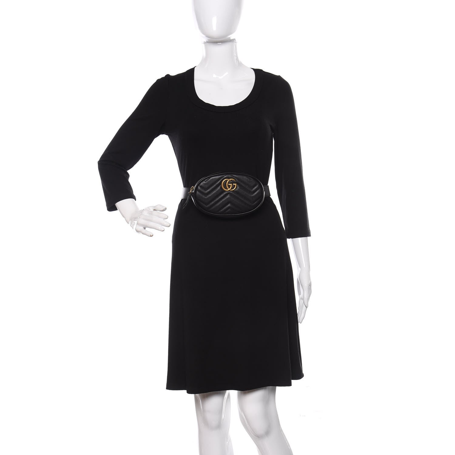 Gucci Calfskin Matelasse GG Marmont Belt Bag 85 34 Black 2 of 10