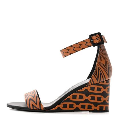Hermes Calfskin Printed Acapulco Wedge Sandals 39.5 Black Naturel 1 of 12