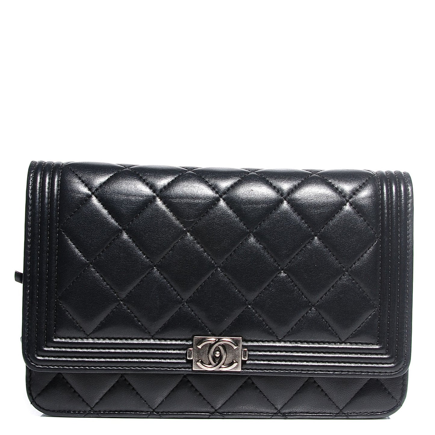 Lambskin Quilted Boy Wallet On Chain WOC Black
