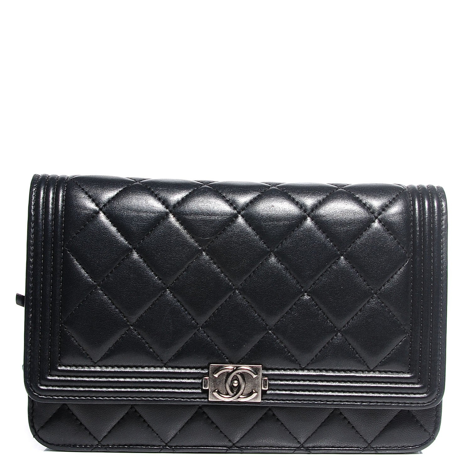 Chanel Lambskin Quilted Boy Wallet On Chain WOC Black 1 of 9