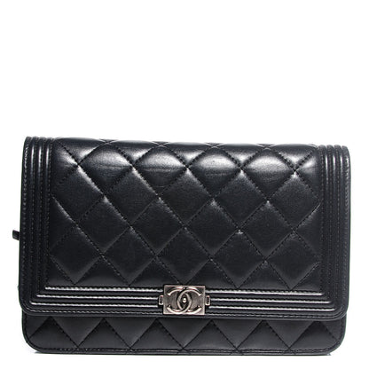 Chanel Lambskin Quilted Boy Wallet On Chain WOC Black 1 of 9