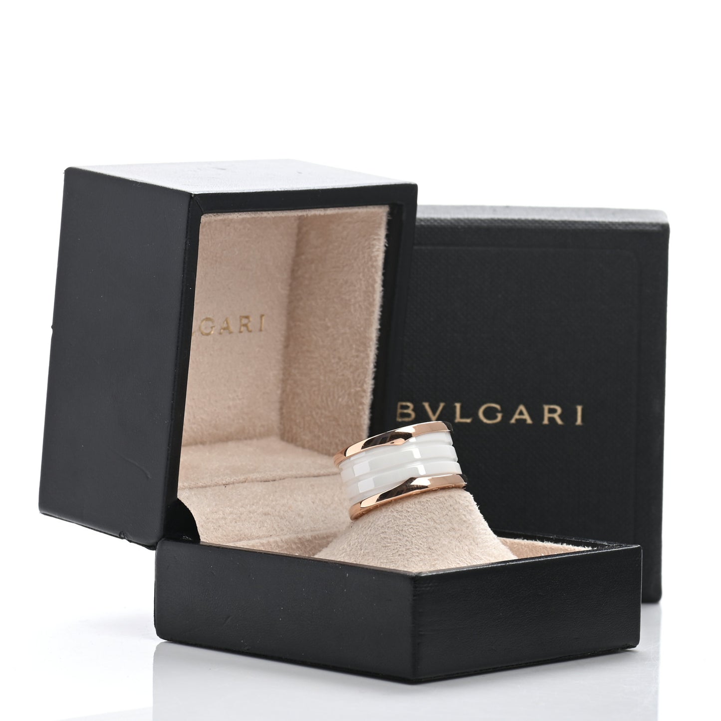 18K Rose Gold White Ceramic B.Zero1 Four-Band Ring 54 6.75