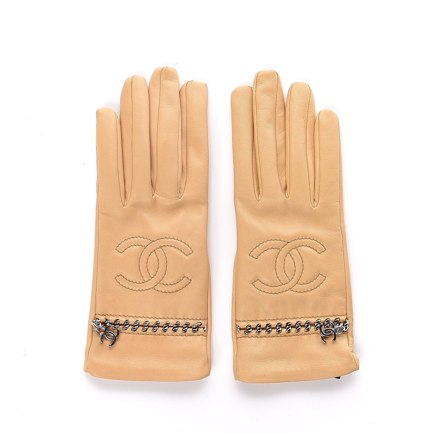 Lambskin Chain CC Gloves Beige 7