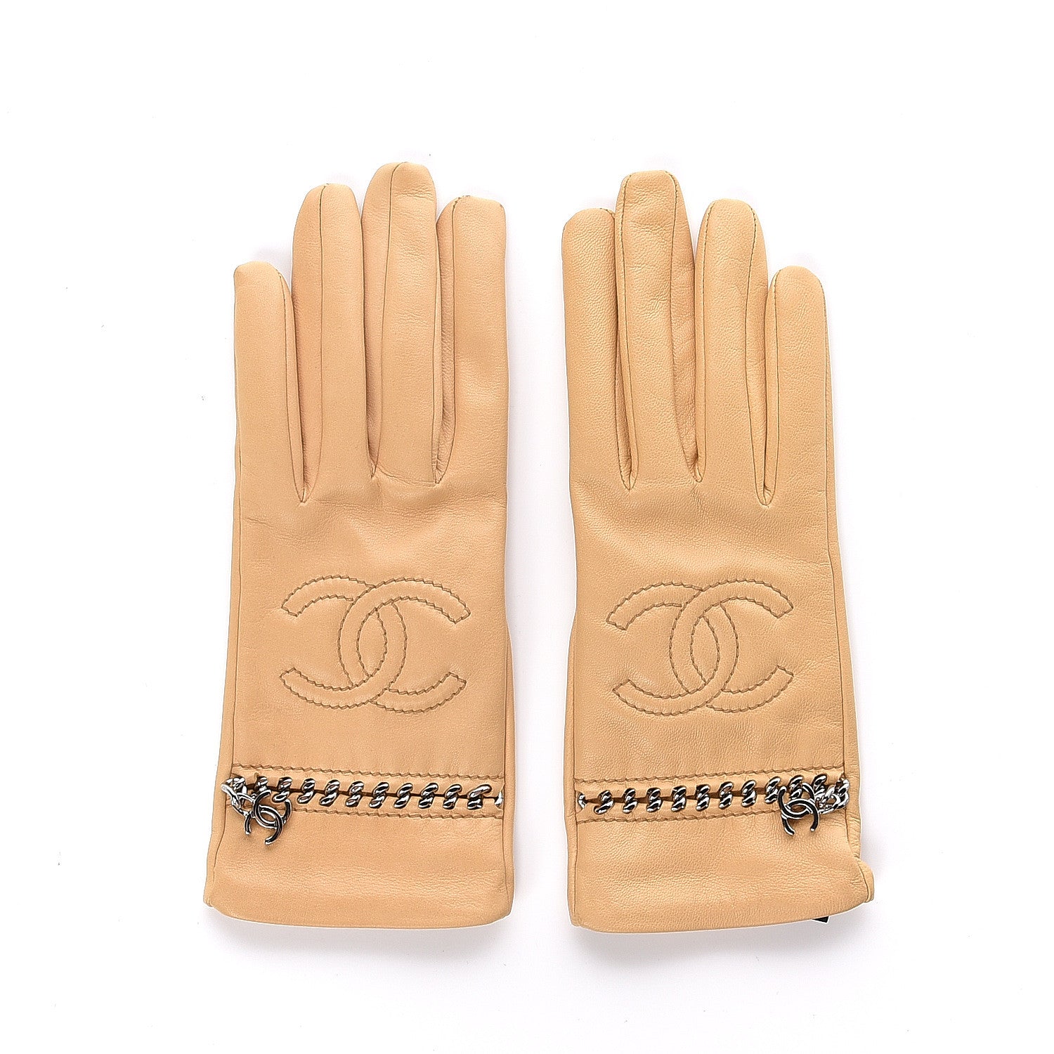 Chanel Lambskin Chain CC Gloves Beige 7 3 of 5