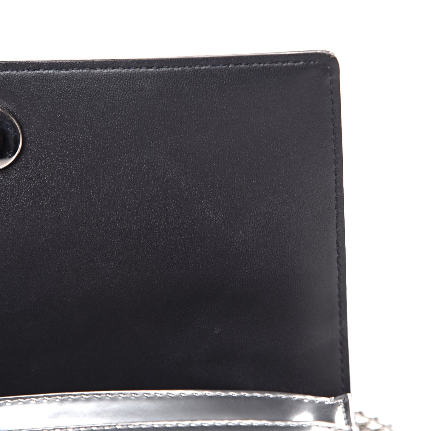 Metallic Patent Micro-Cannage Diorama Wallet on Chain Pouch Silver