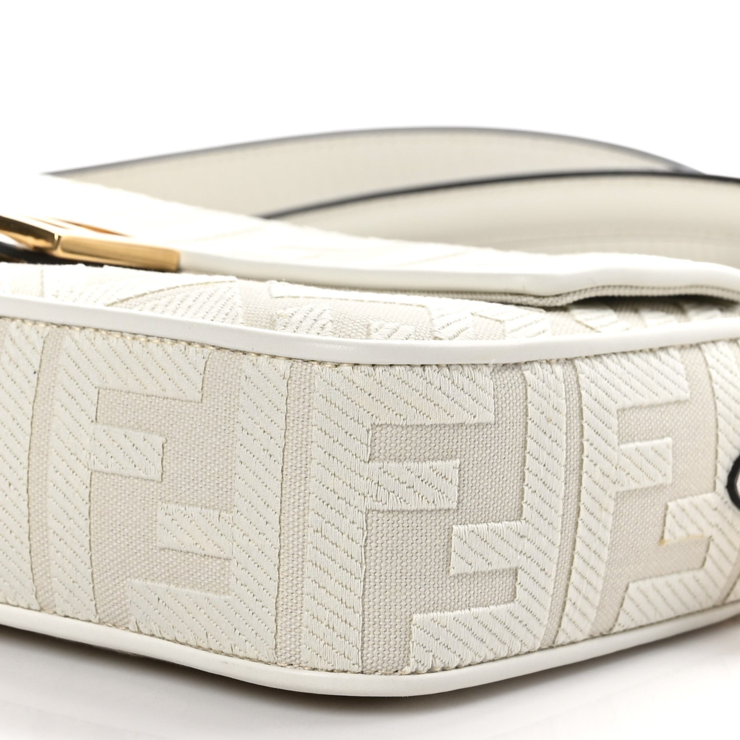 Canvas Vitello King Extra Strap FF Embroidered Baguette White Ice