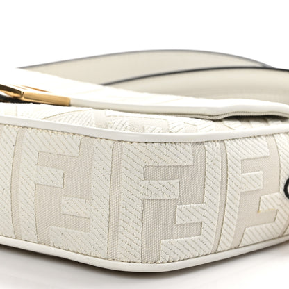 Fendi Canvas Vitello King Extra Strap FF Embroidered Baguette White Ice 10 of 11