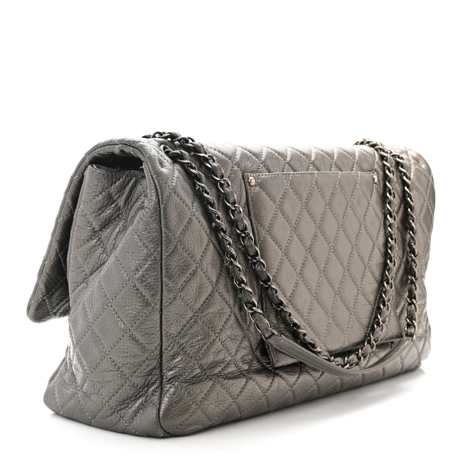 Chanel Metallic Calfskin Quilted XXL Travel Flap Bag Dark Silver 3 of 10
