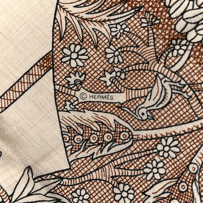 Hermes Cashmere Silk Acte III Scene I La Clairiere Shawl 140 Naturel Marron Noisette 4 of 5