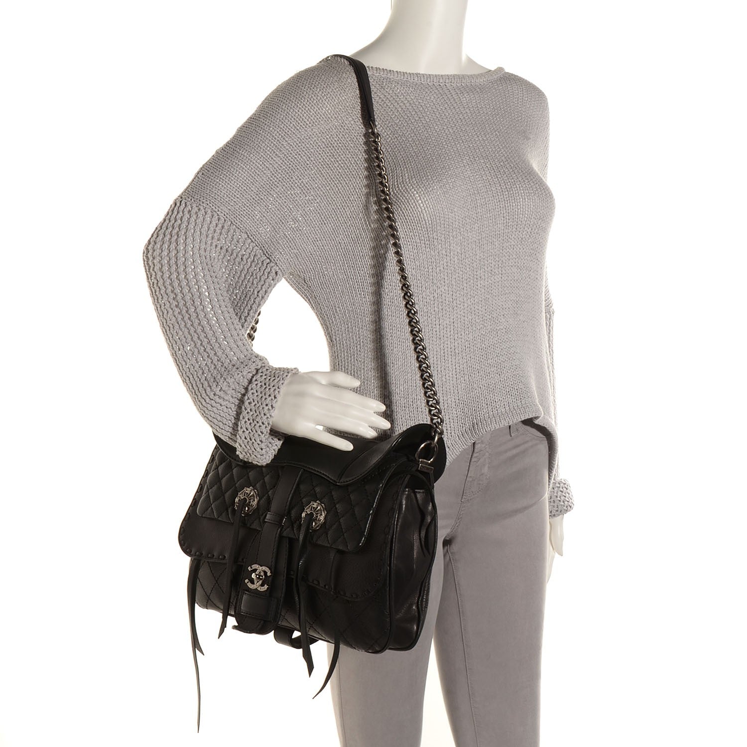 Chanel Calfskin Quilted Large Ride My Bag Messenger Black 2 of 8