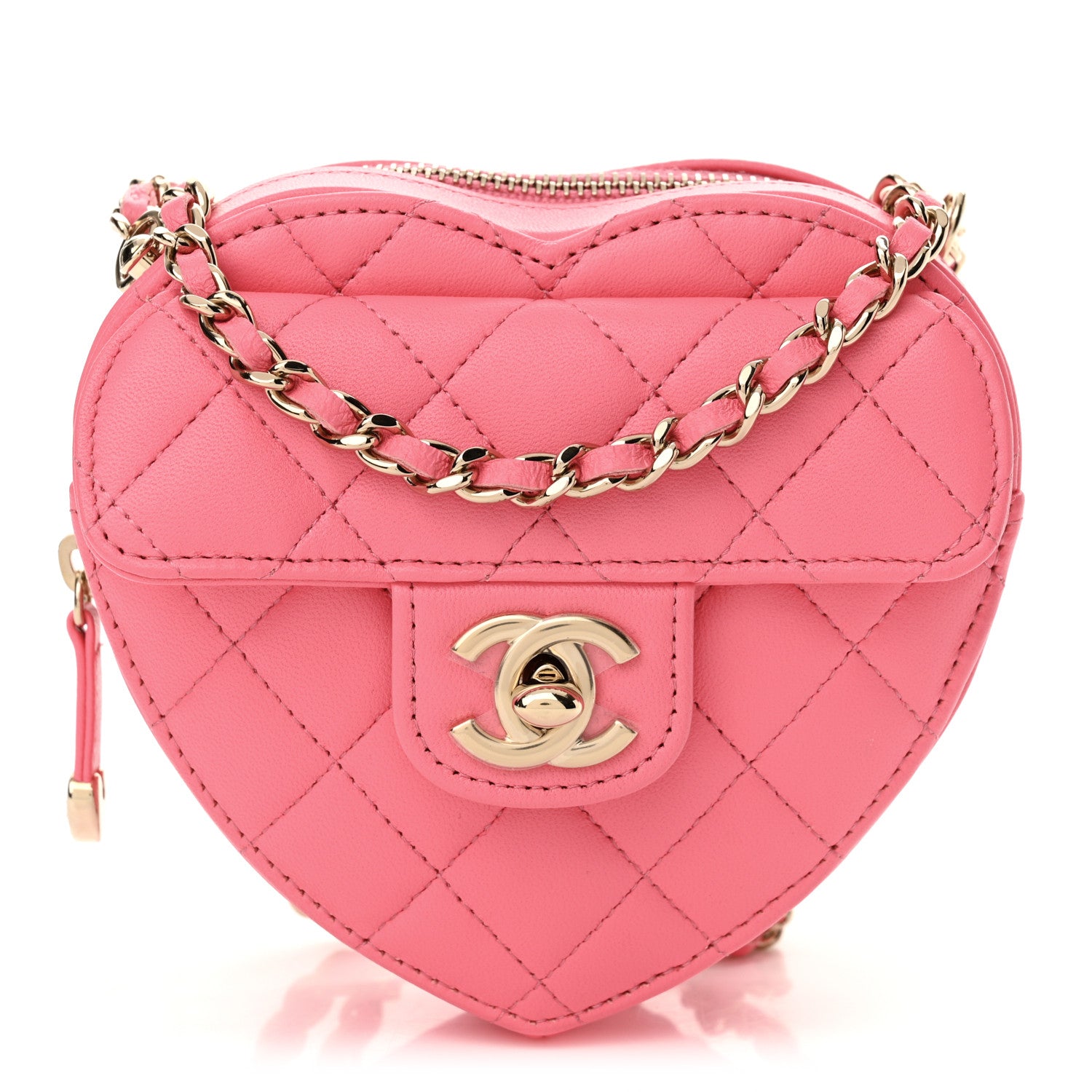 Chanel Lambskin Quilted CC In Love Heart Clutch With Chain Pink 1 of 9