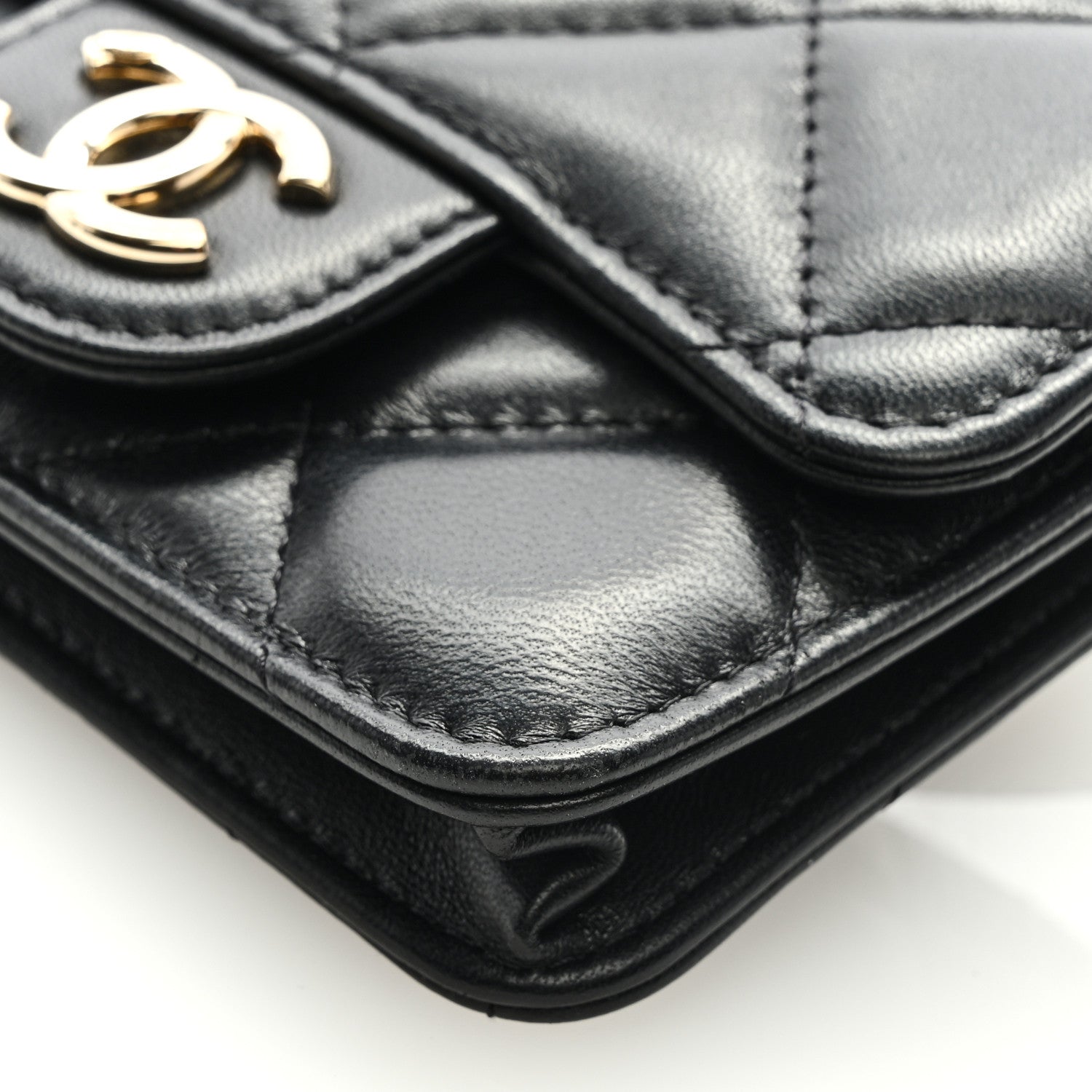 Chanel Lambskin Quilted Elegant Chain Mini Flap Belt Bag Black 9 of 10