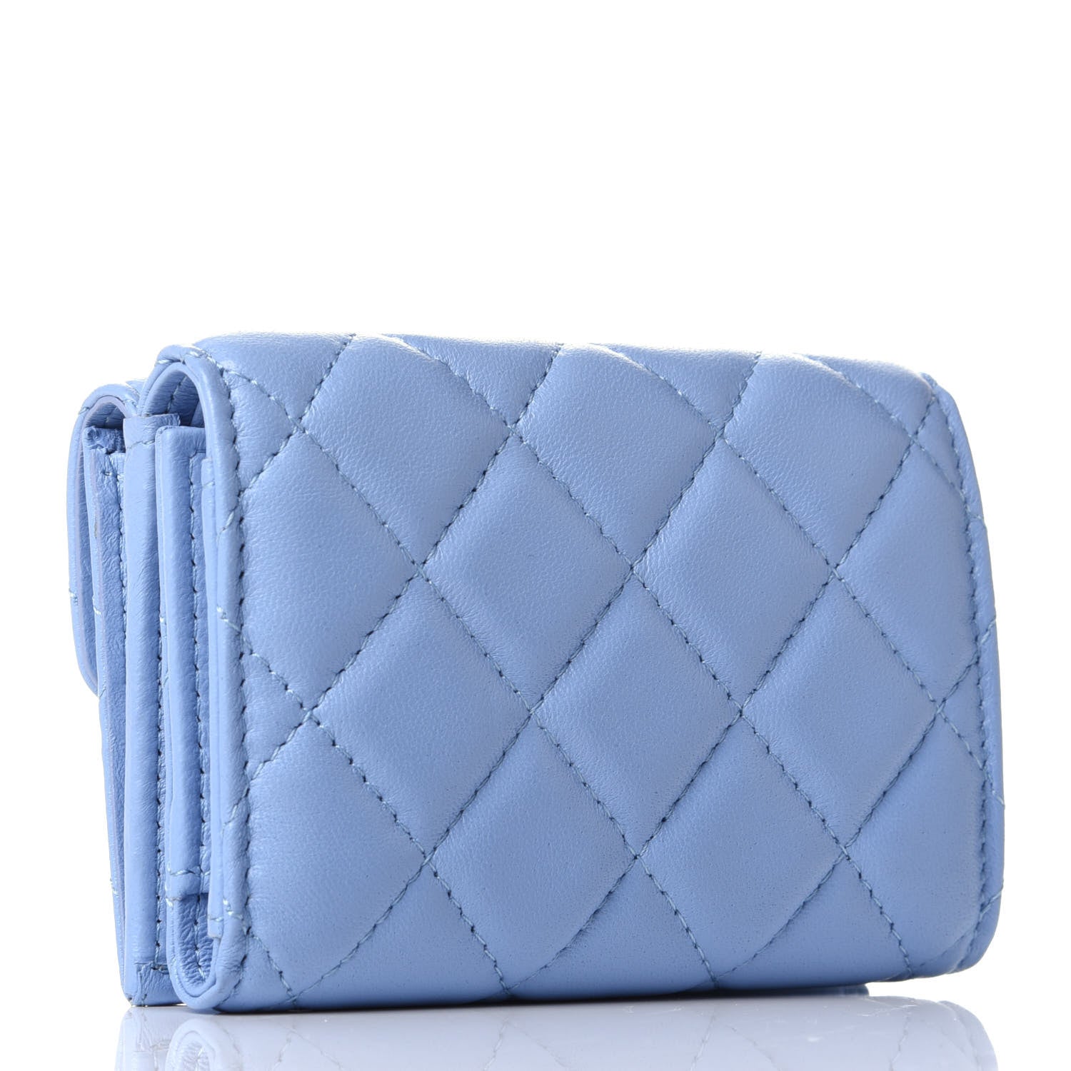 Chanel Lambskin Quilted Double Flap Wallet Light Blue 2 of 4