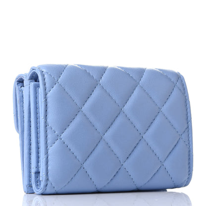 Chanel Lambskin Quilted Double Flap Wallet Light Blue 2 of 4