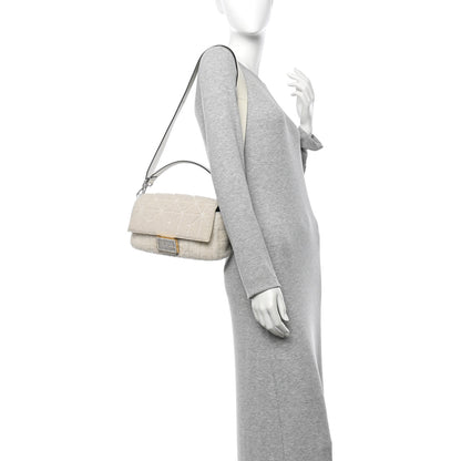 Fendi Sheepskin Crystal Beaded Baguette White 2 of 9