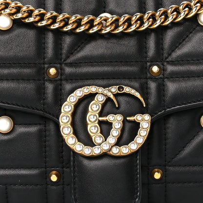 Gucci Calfskin Matelasse Studded Small Pearly GG Marmont Shoulder Bag Black 9 of 11