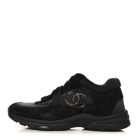 Nylon Calfskin Suede CC Sneakers 39 Black