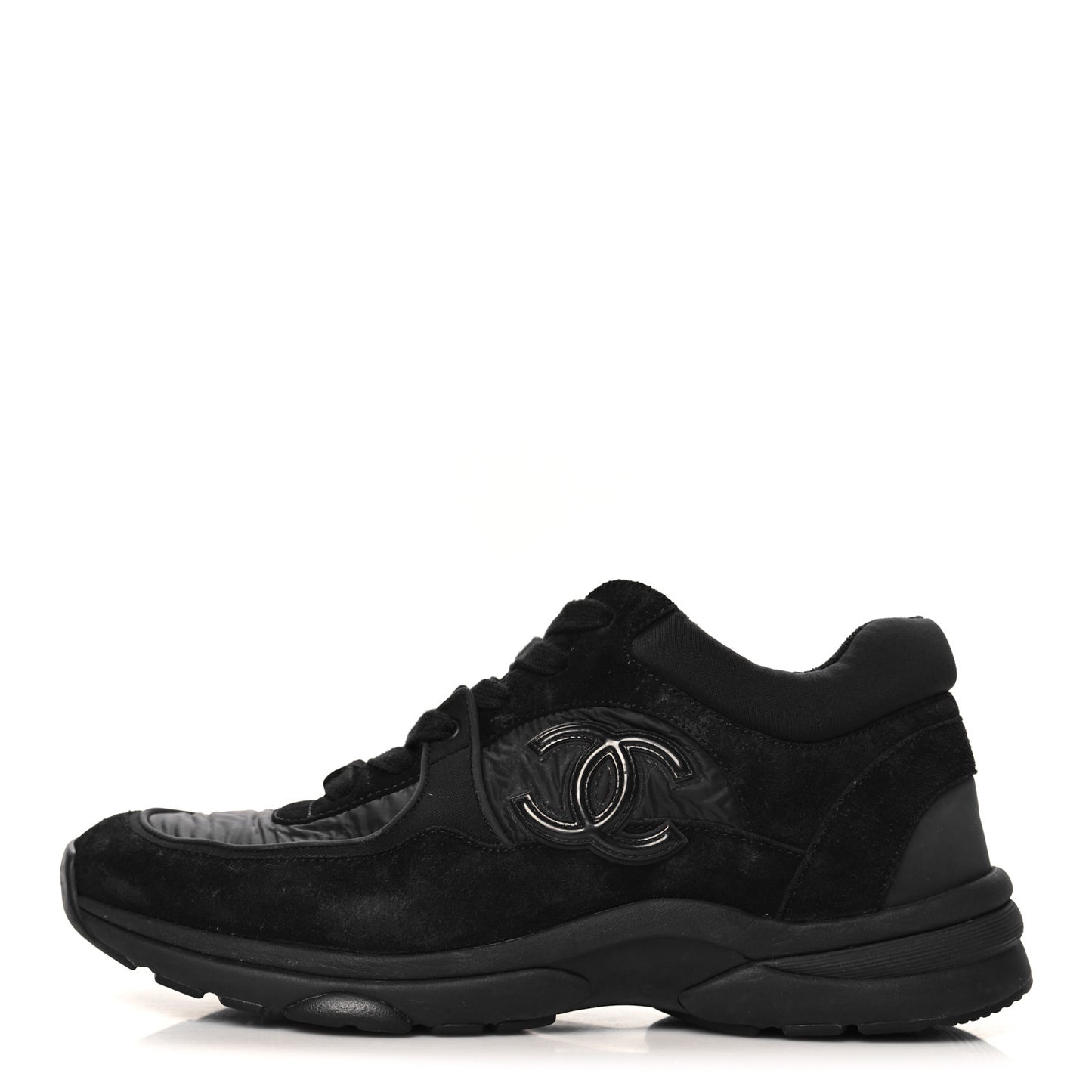 Nylon Calfskin Suede CC Sneakers 39 Black