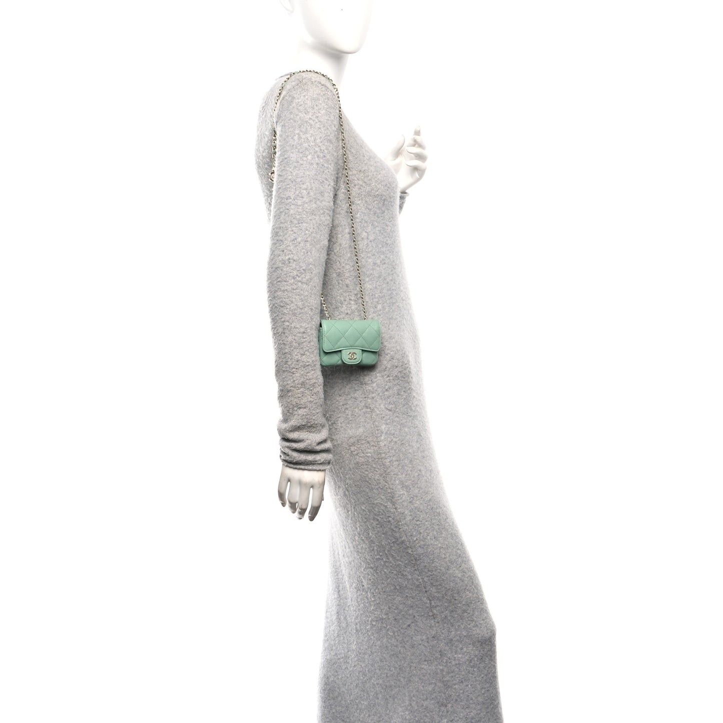 Caviar Quilted Mini Chain Belt Bag Light Green