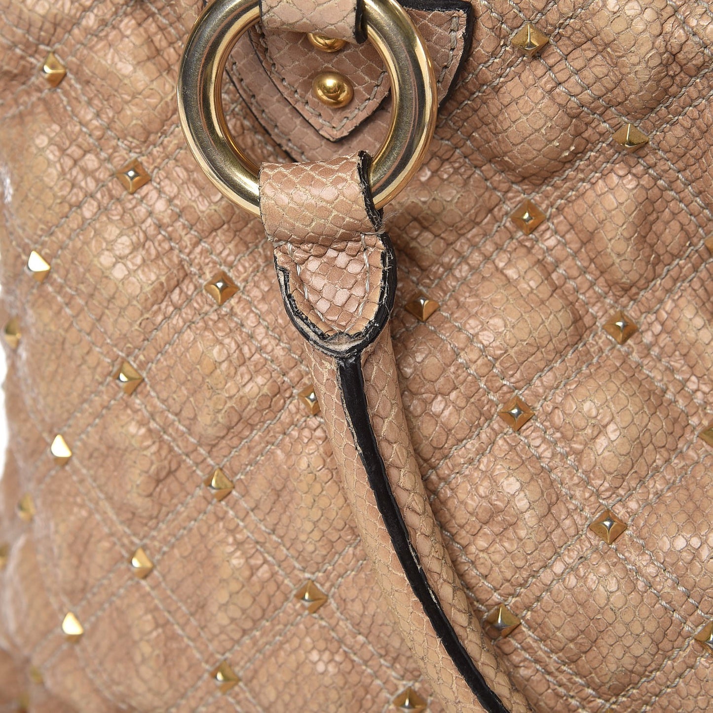 Python Effect Quilted Stardust Rio Satchel Beige