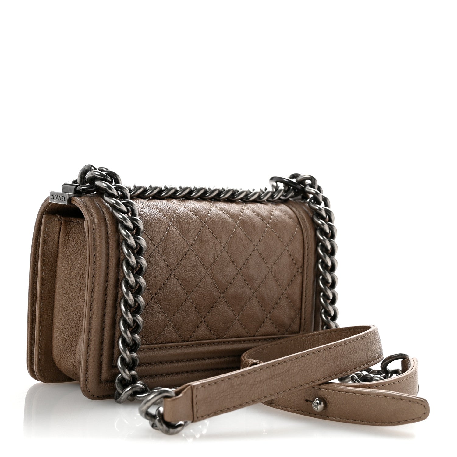 Chanel Metallic Calfskin Quilted Small Boy Flap Taupe 3 of 11