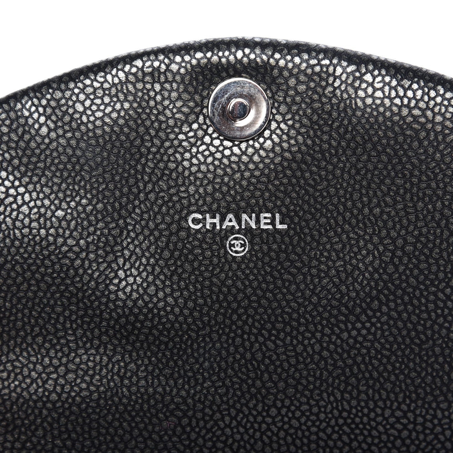 Metallic Caviar Half Moon Wallet On Chain WOC Dark Silver