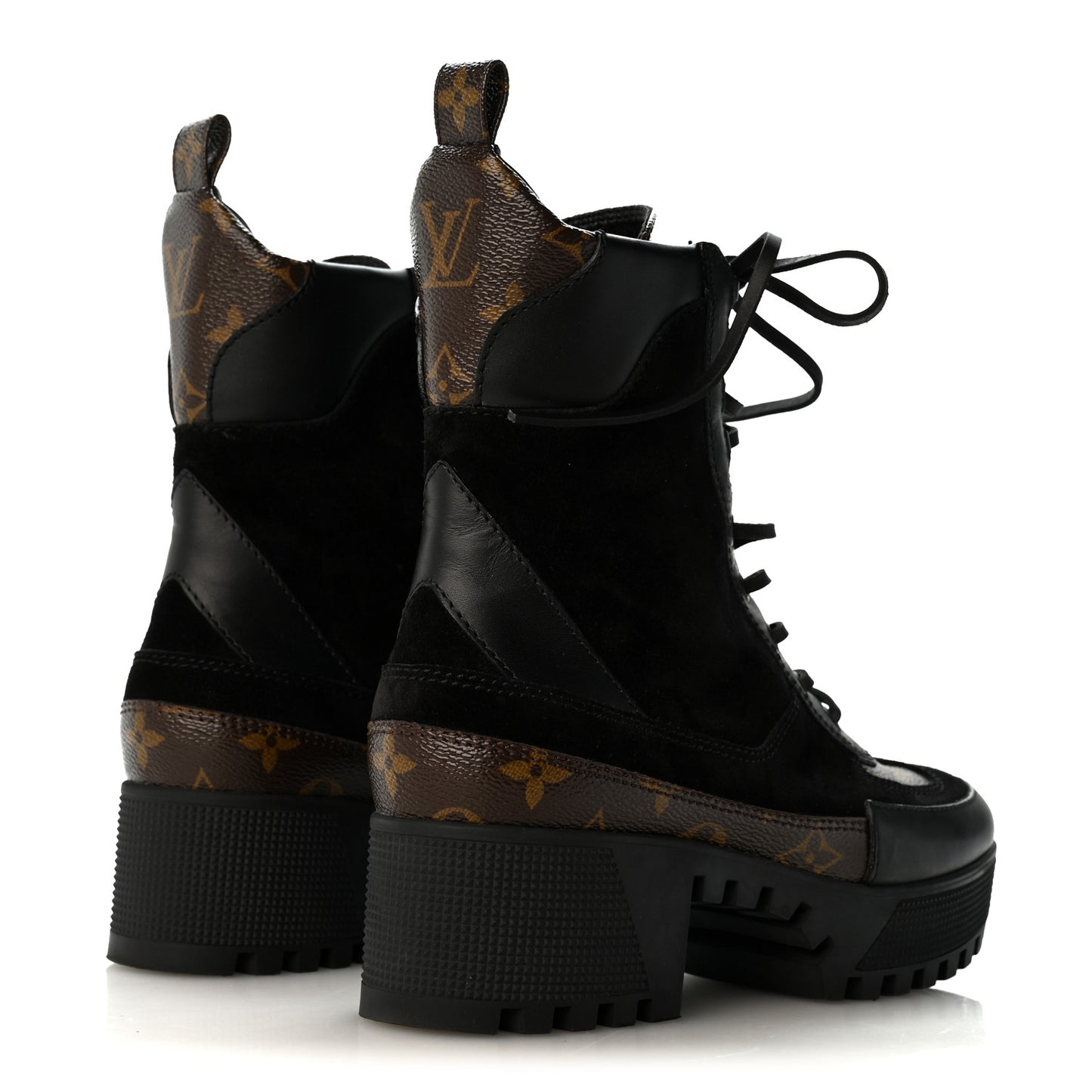 Suede Calfskin Monogram Laureate Platform Desert Boots 36.5 Black