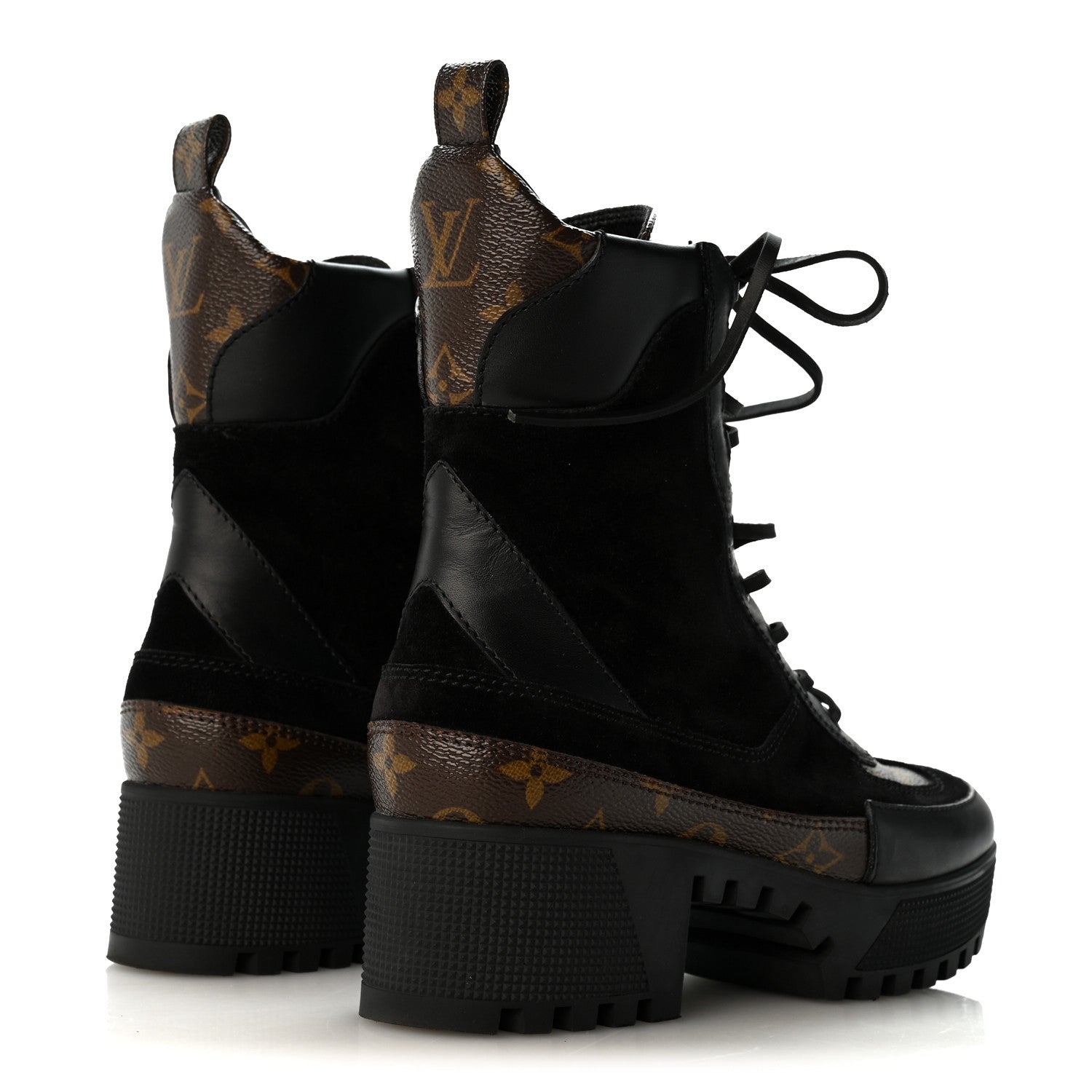 Louis Vuitton Suede Calfskin Monogram Laureate Platform Desert Boots 36.5 Black 5 of 11