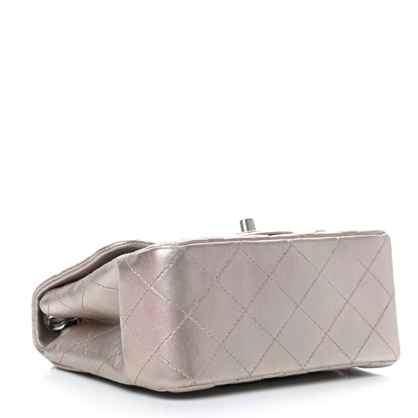 Metallic Lambskin Quilted Mini Square Flap Light Gold