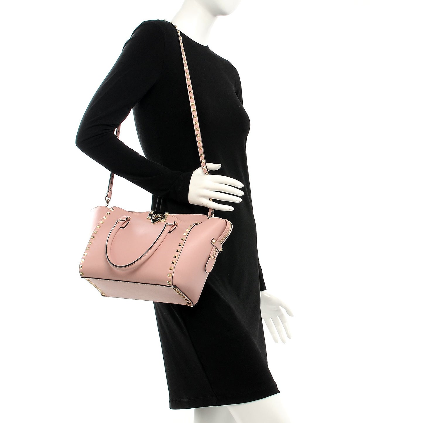 Vitello Small Rockstud Double Handle Tote Pink