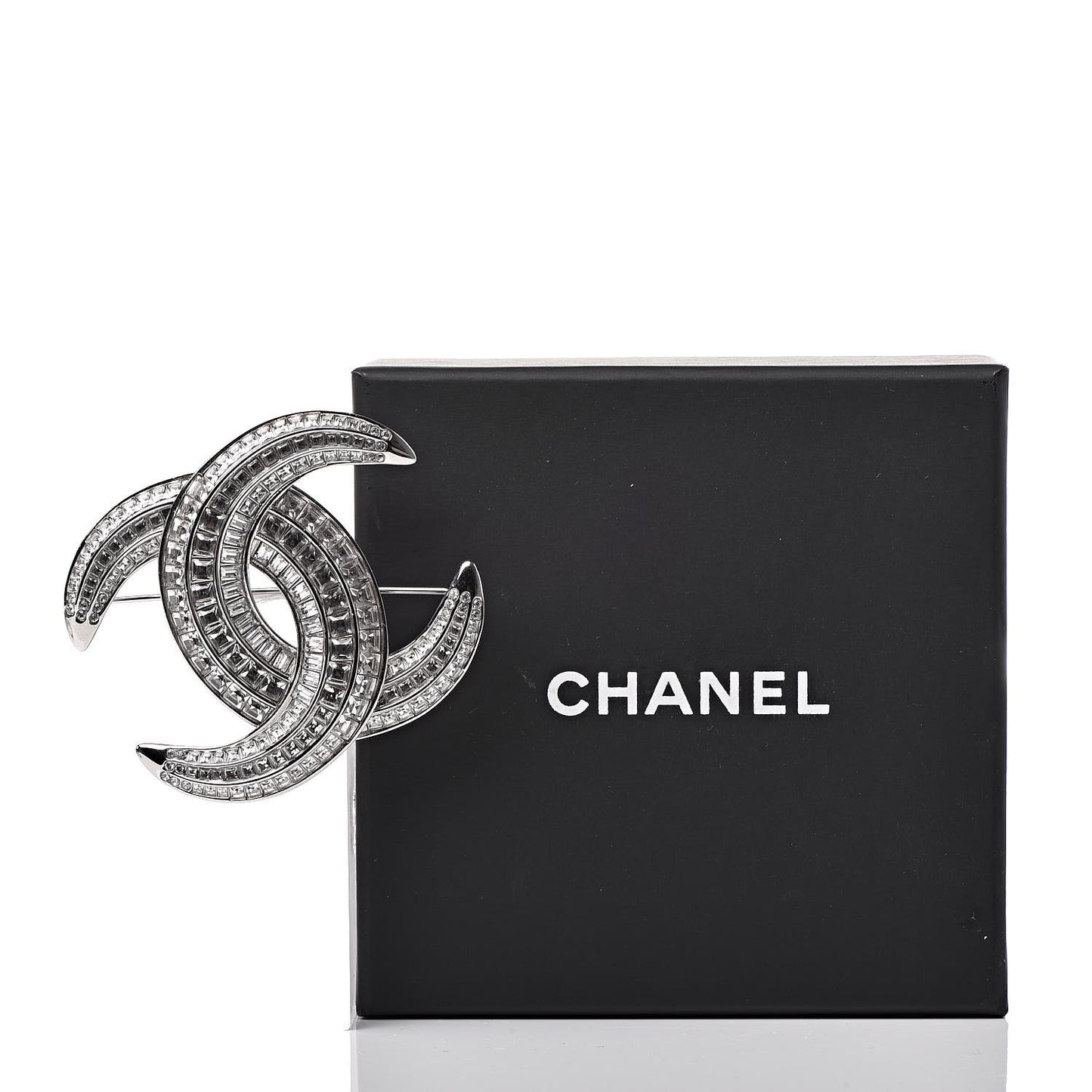 Baguette Crystal CC Brooch Silver