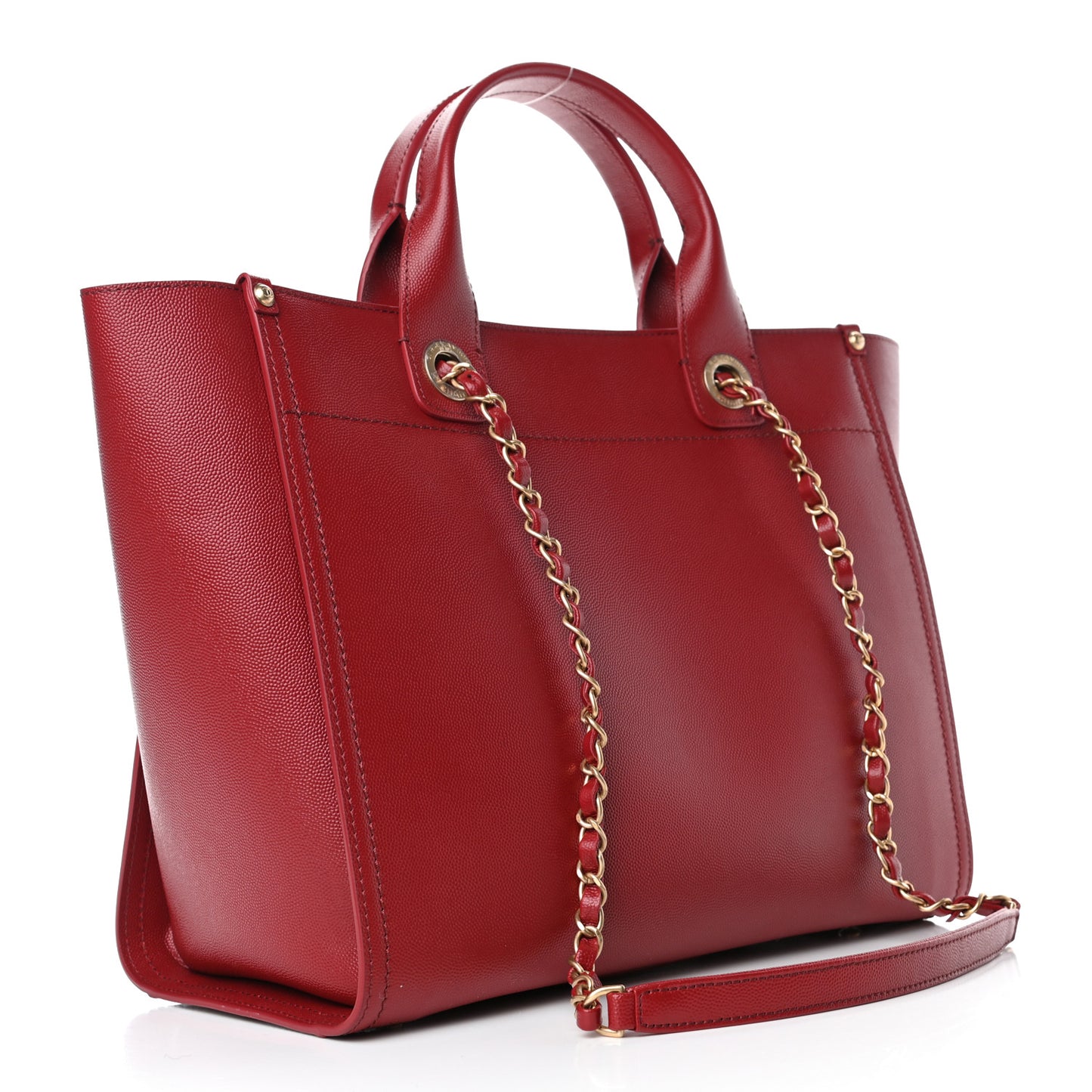 Caviar Small Studded Deauville Tote Burgundy