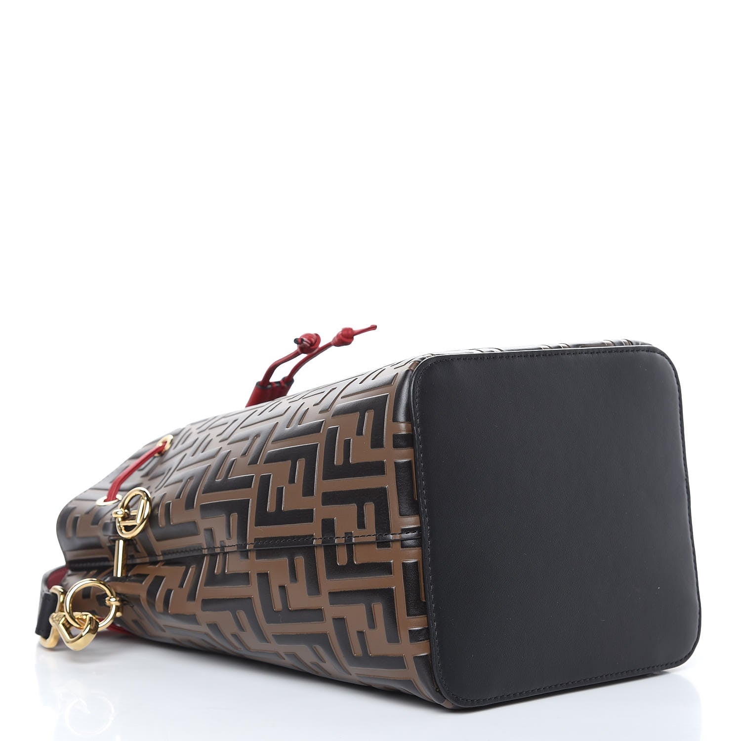 Fendi Vitello Grace F is Fendi Bi-Color FF 1974 Embossed Grande Mon Tresor Bucket Bag Maya Black Fragola 4 of 9