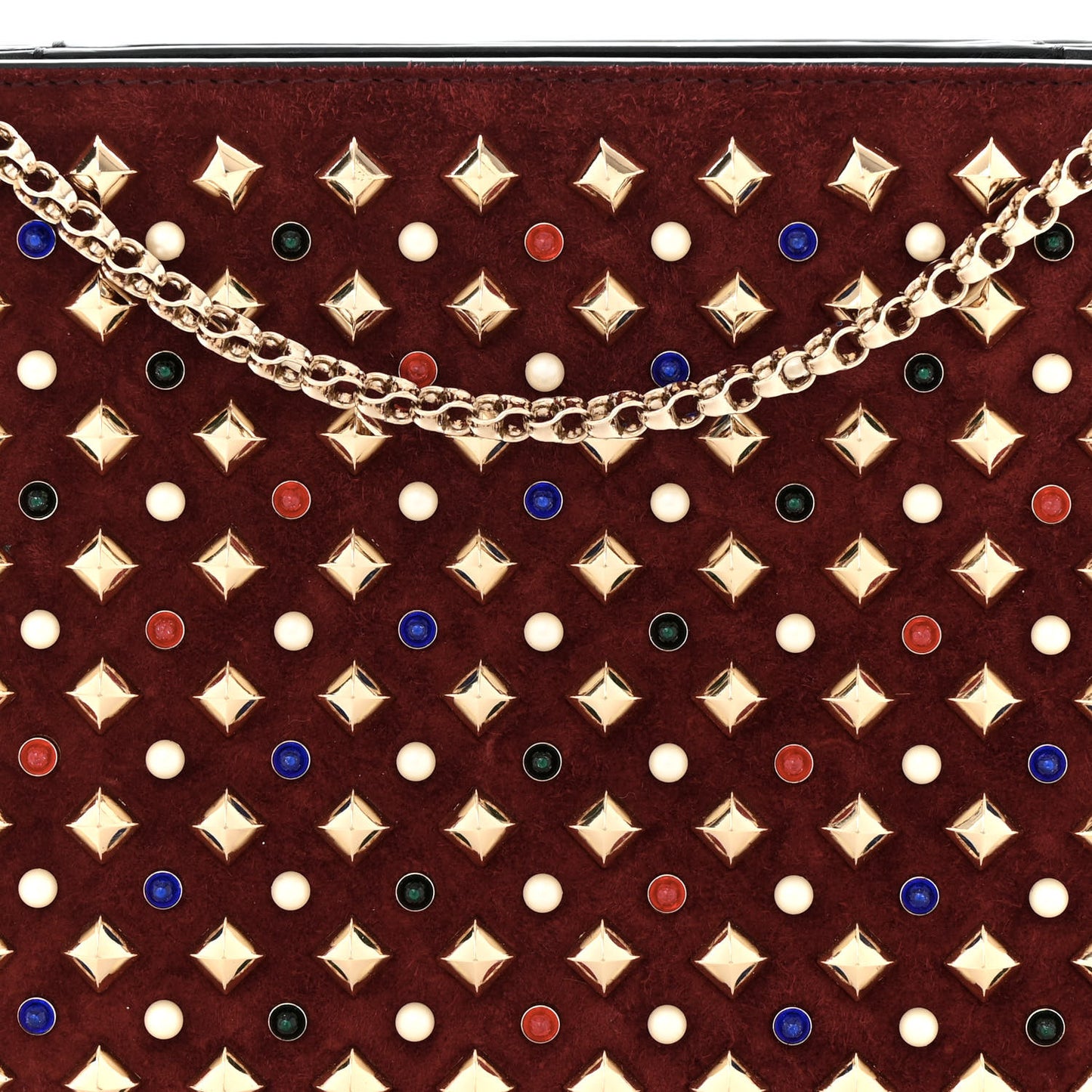 Suede Calfskin Spikes Large Triloubi Shoulder Bag Black Multicolor