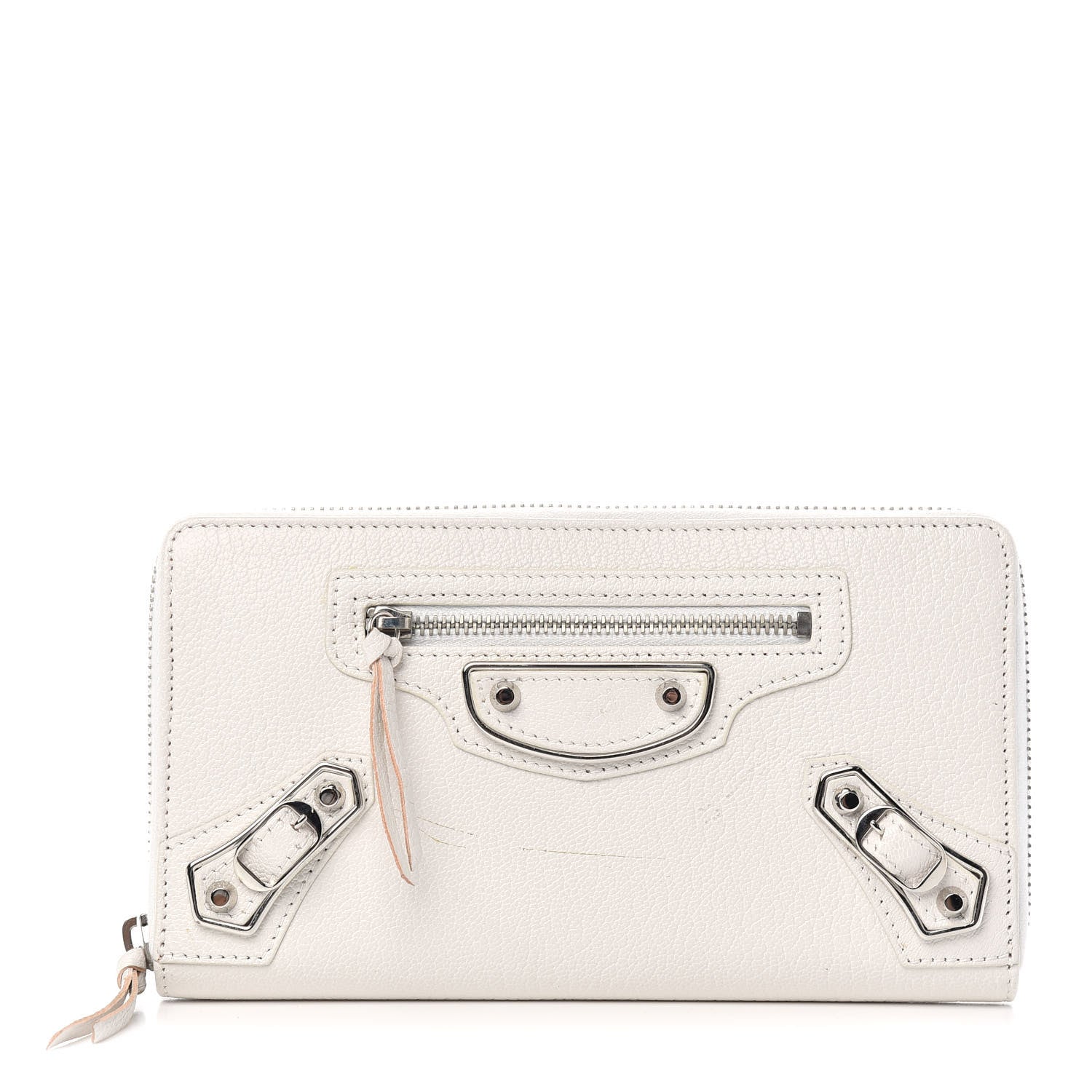 Balenciaga Chevre Silver Metallic Edge Hardware Zip Around Wallet Blanc Neige 1 of 6
