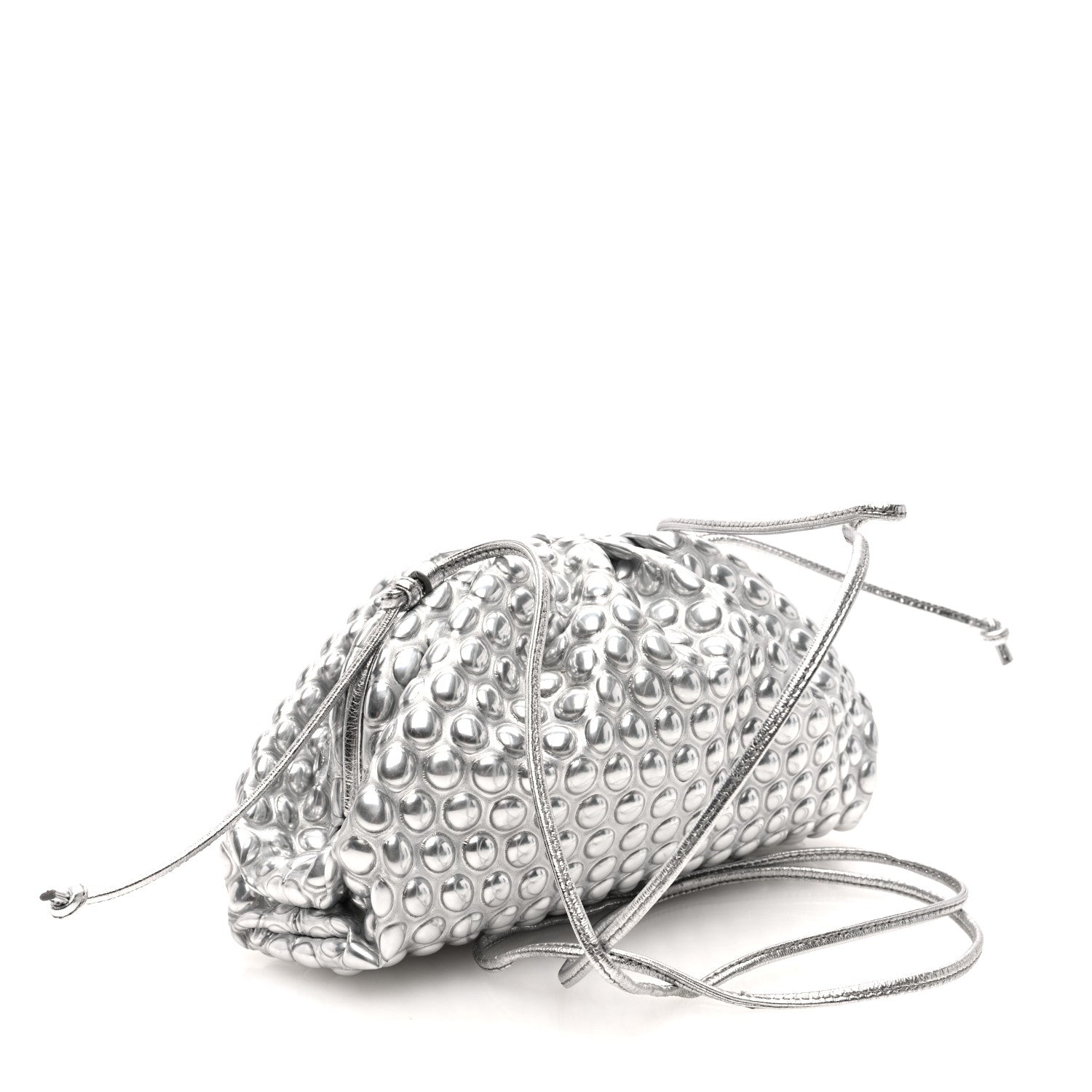 Bottega Veneta Metallic Fabric Bubble Wrap The Mini Pouch Silver 1 of 7