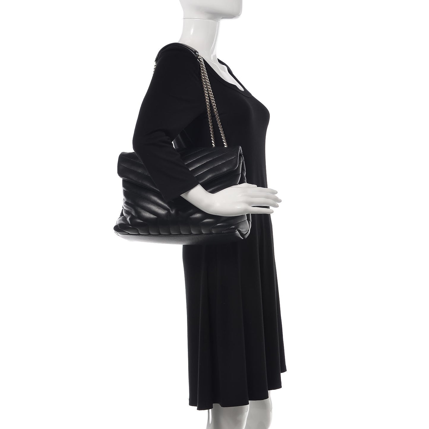Calfskin Y Quilted Monogram Medium Loulou Chain Satchel Black