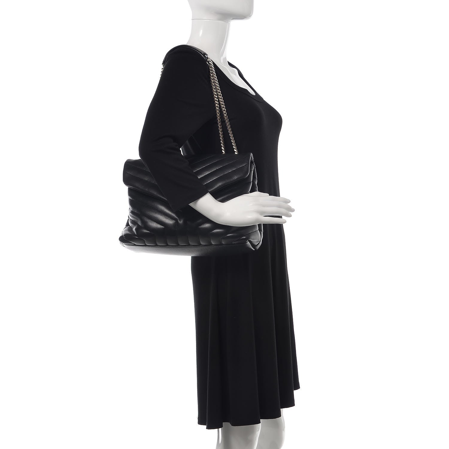 Saint Laurent Calfskin Y Quilted Monogram Medium Loulou Chain Satchel Black 2 of 8